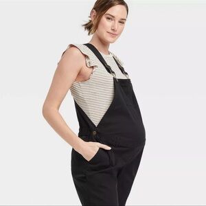 The Nines by HATCH Classic Twill Maternity Overalls Black Size 10